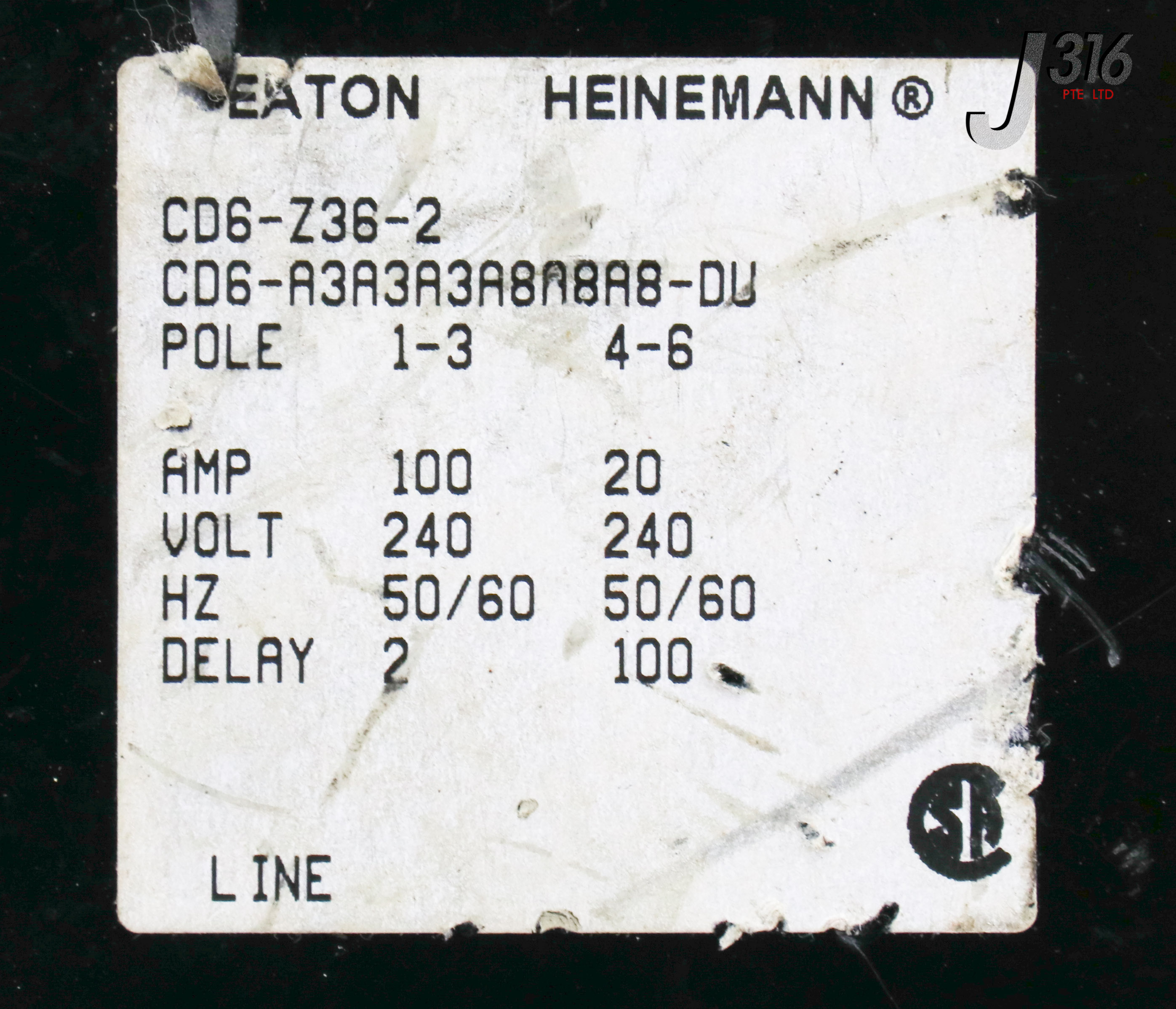 19040 EATON HEINEMANN 6-POLE CIRCUIT BREAKER 100A, 20A, 240V CD6